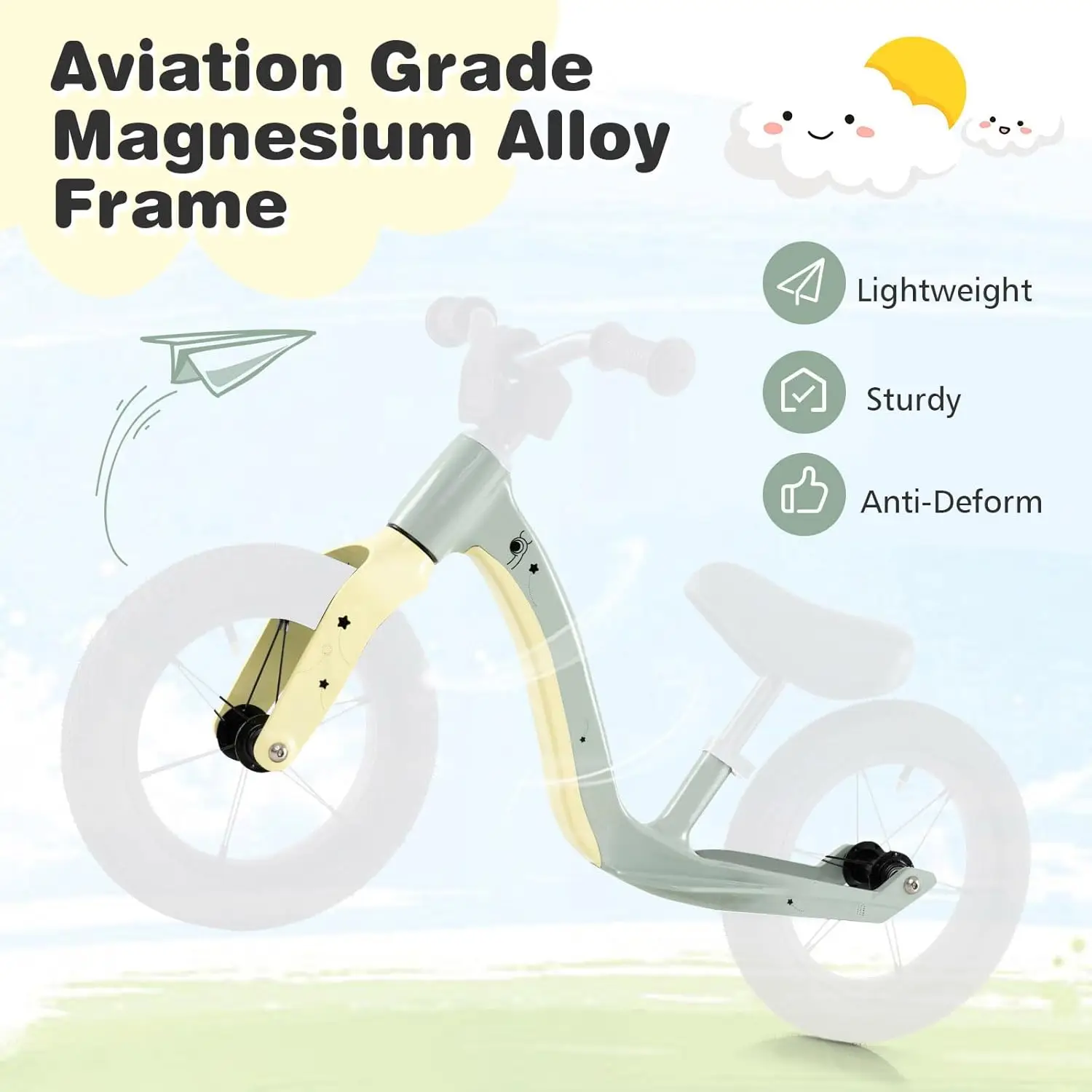Vélo d'équilibre avec siège réglable pour tout-petit, cadre en alliage de magnésium, guidon rotatif à 360 °, pneus en caoutchouc pneumatiques, N, 12 po