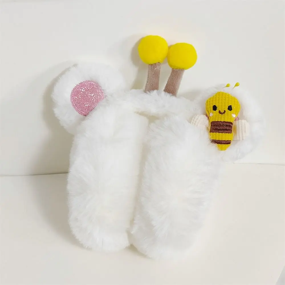 Orejeras cálidas de invierno de abeja pequeña a la moda, calentador de orejas de felpa plegable, orejeras de protección contra el frío Kawaii para invierno