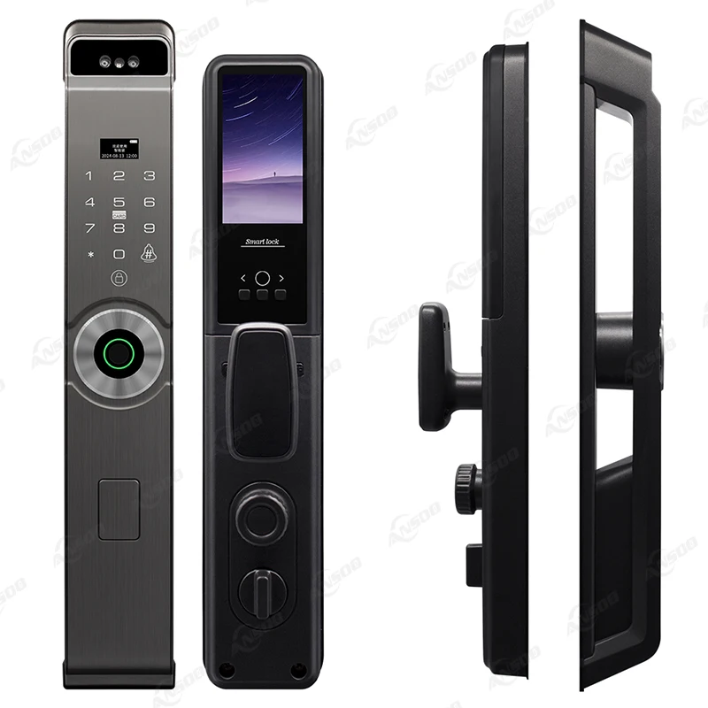 自動電子指紋認証バイオメトリックロック WIFIスマートロック 3D顔認証デジタルドアロック カメラ付き