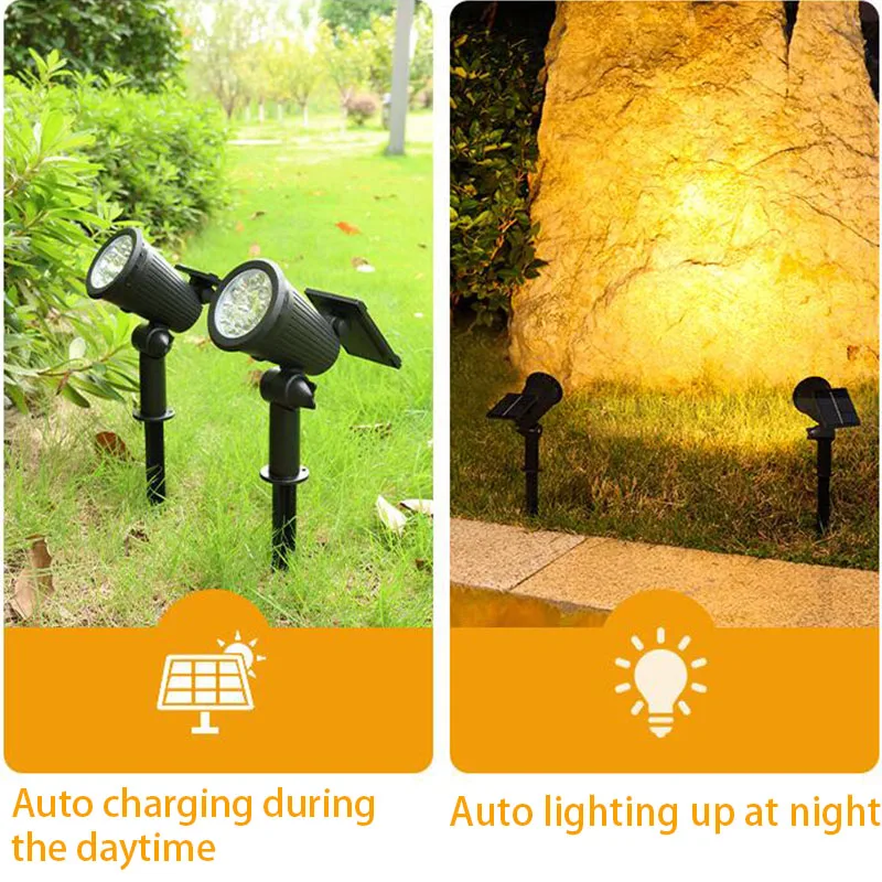 Impermeável Solar Powered Lawn Lamp, holofotes ao ar livre, Spot Light, jardim, quintal, garagem, iluminação paisagem