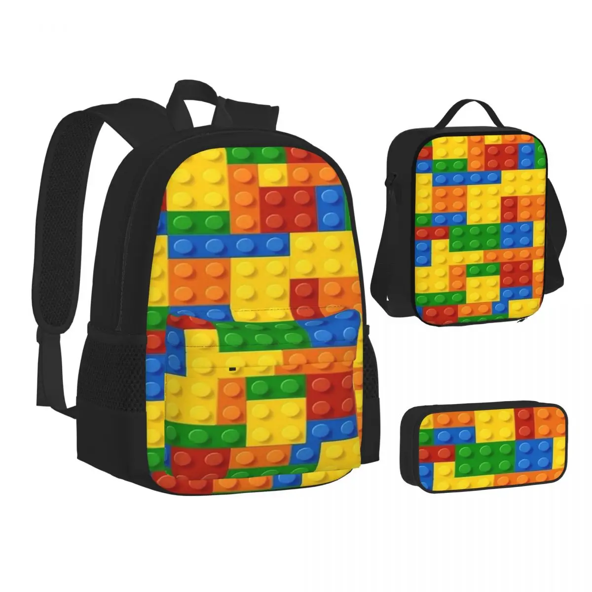 

Hit The Bricks Backpacks Boys Girls Bookbag School Bags Children Rucksack Lunch Bag Pen Bag Three-Piece Set