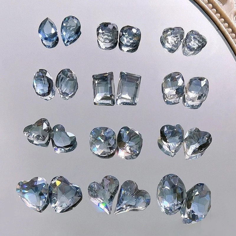 10PCS Transparent Nail Rhinestones, Sparkly Multi-facet Pointed Back Crystal Gems, Fat Square Peach Heart for DIY Nail Art