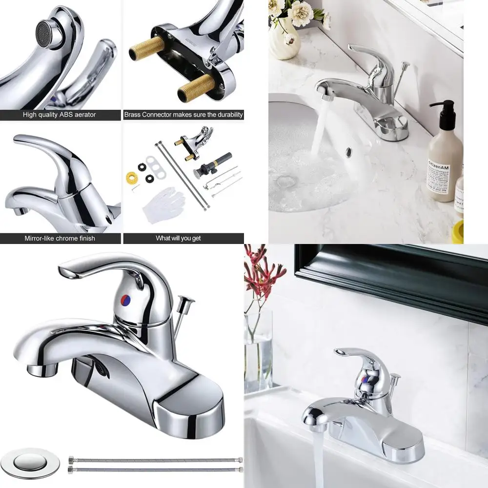 

4 Inch Centerset Single Handle Bathroom Faucet with Lift Rod Drain, Chrome Finish, for Vanity Sinks
