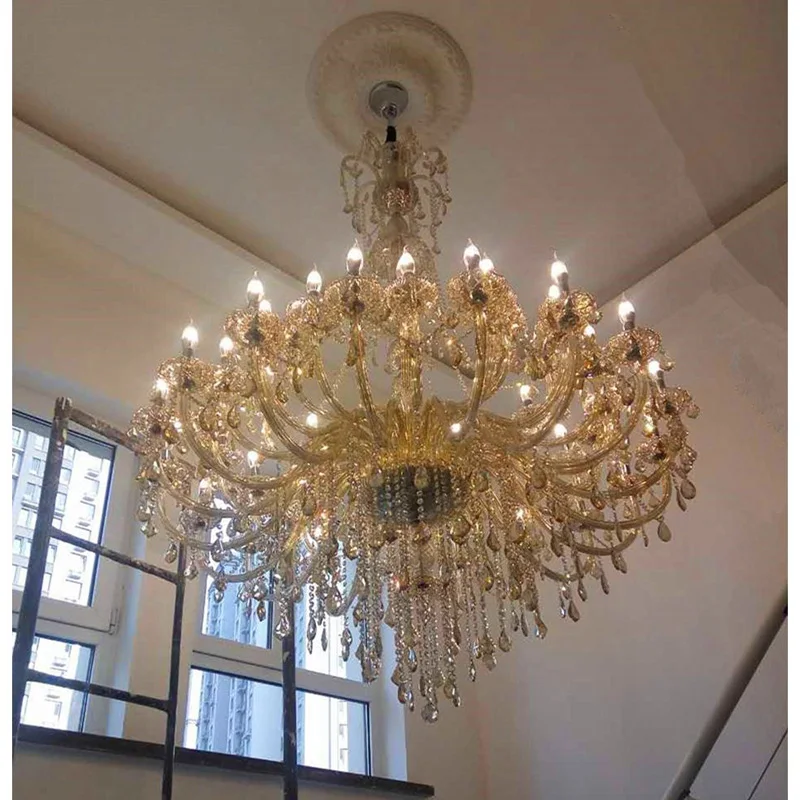 Church 24-45 pcs large cognac chandeliers crystal lighting led lustres de cristal hotel living room modern chandelier Pendientes