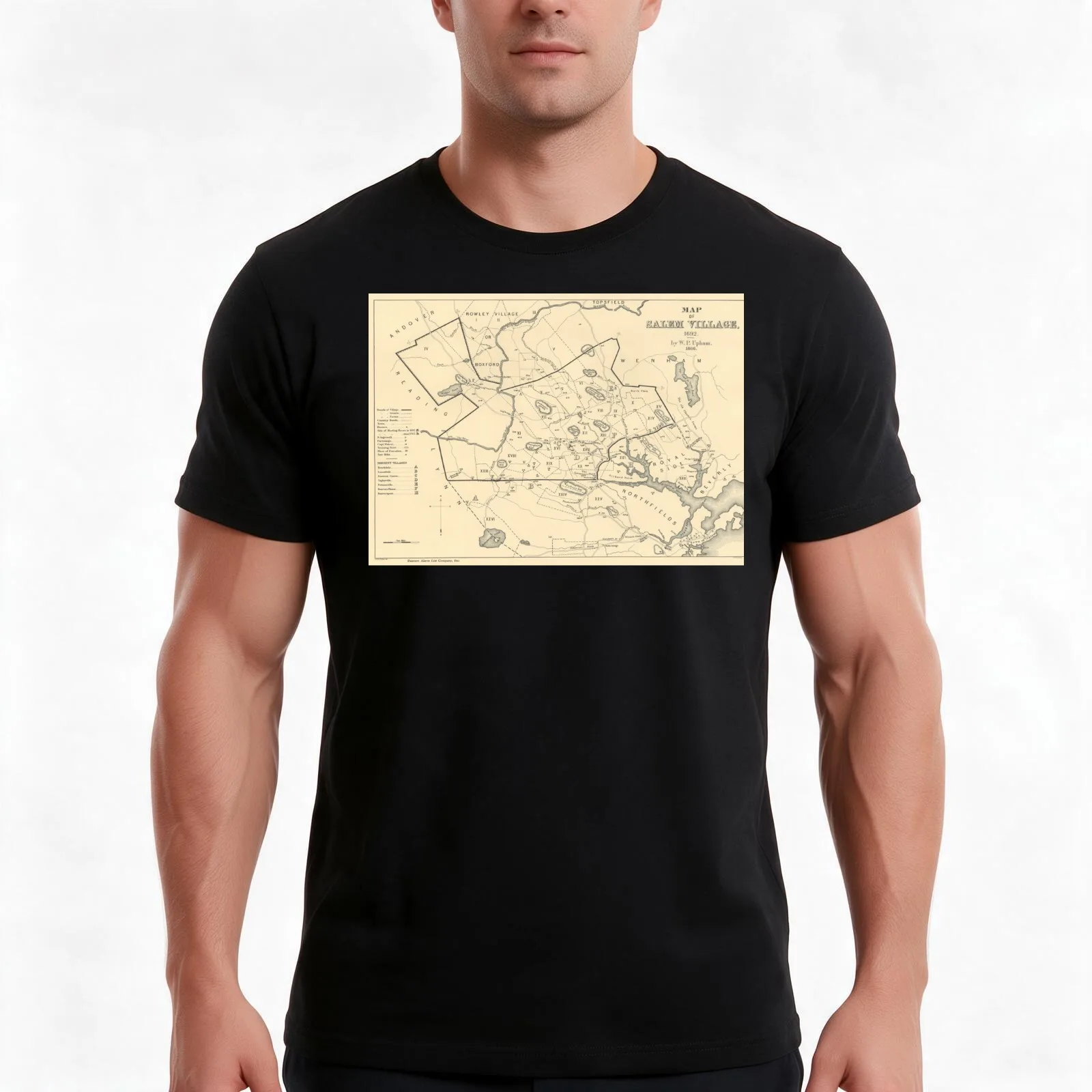 Map of Salem Massachusetts During Witch Trials T-Shirt Summer Casual Cotton Tee Oversized Streetwear Tops Unisex Men Women