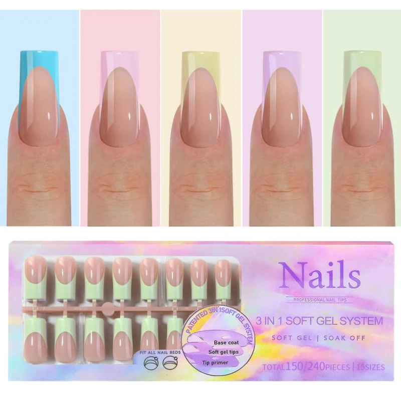 

Гелевые накладки для ногтей DIY телесного цвета, классический французский дизайн ногтей, декор для ногтей, наращивание маникюра, носимые накладные ногти, предварительно изготовленные французские кончики