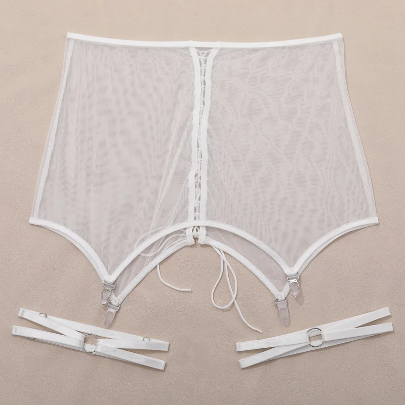 Sexy Ultra-thin Lingerie Sets Mesh Transparent Bras And Thongs Suits with Bow Leg Ring Erotic Intimate Set See Through Erotic