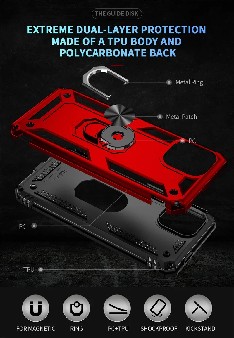 For Xiaomi Redmi A1 220733SI Case Car Magnetic Metal Ring Stand Phone Case For Redmi A2 23028RN4DG Shockproof Armor Back Cover