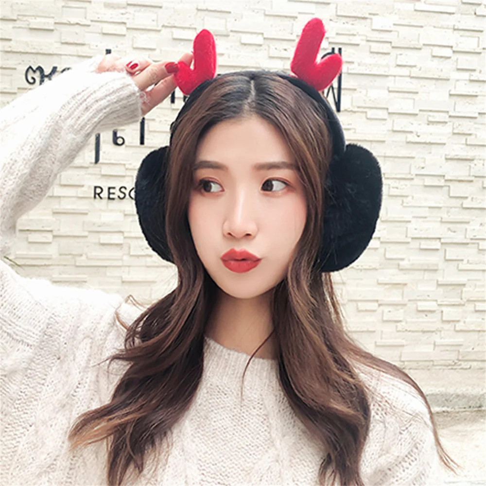 Christmas Cute Antlers paraorecchie Soft Plush Ear Warmer per donna uomo Sweet Earflap Outdoor Cold Protection paraorecchie paraorecchie