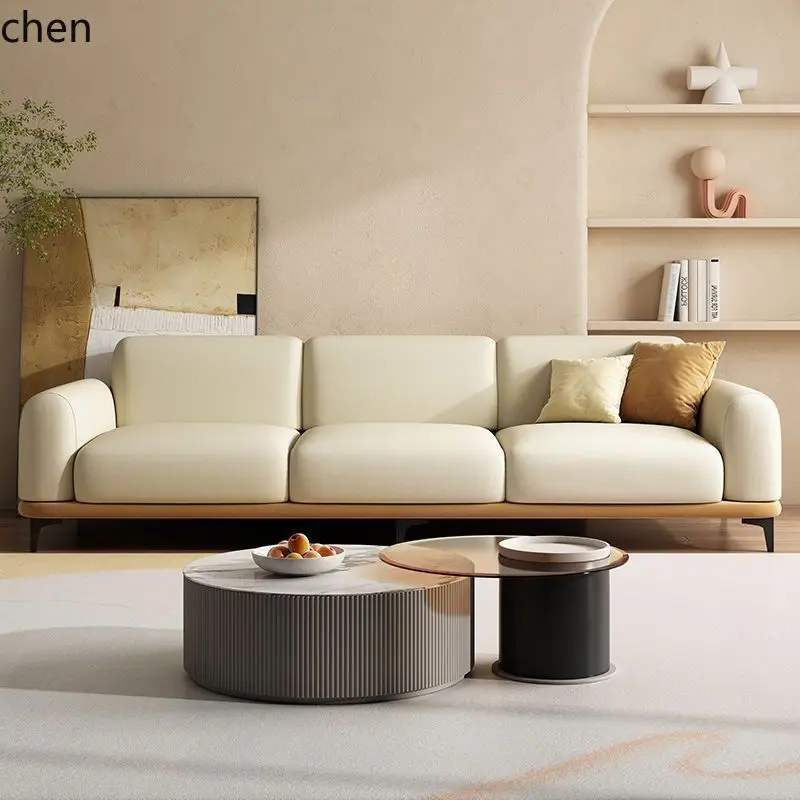 ZML Sofa Living Room Small Apartment Sofa Leather Three-Seater Straight Row
