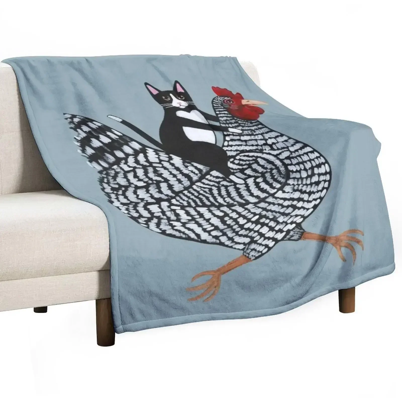 Tuxedo Cat Chicken Ride Throw Blanket For Sofa Thin For Baby Soft Big Sofas christmas decoration Thins Blankets