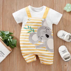 Summer Boys And Girls Cute Cartoon Kaola Embroidery Comfortable Casual Short Sleeve Baby Bodysuit