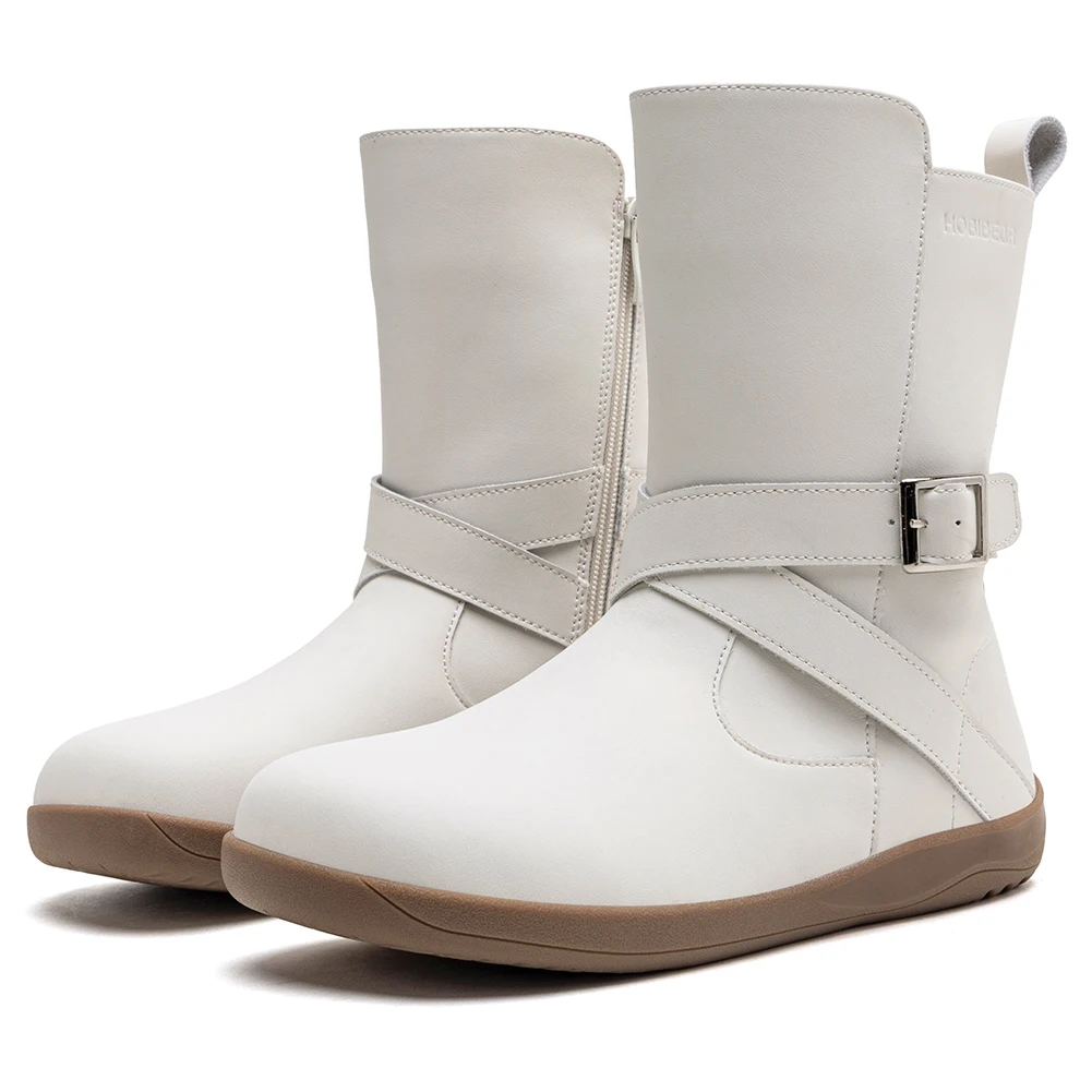 HOBIBEAR Weit geschnittene Barfußstiefel für Damen, Kunstleder, mittelhohe Knöchelstiefel, Zero Drop, seitlicher Reißverschluss, leichte Wanderschuhe – Detail 16