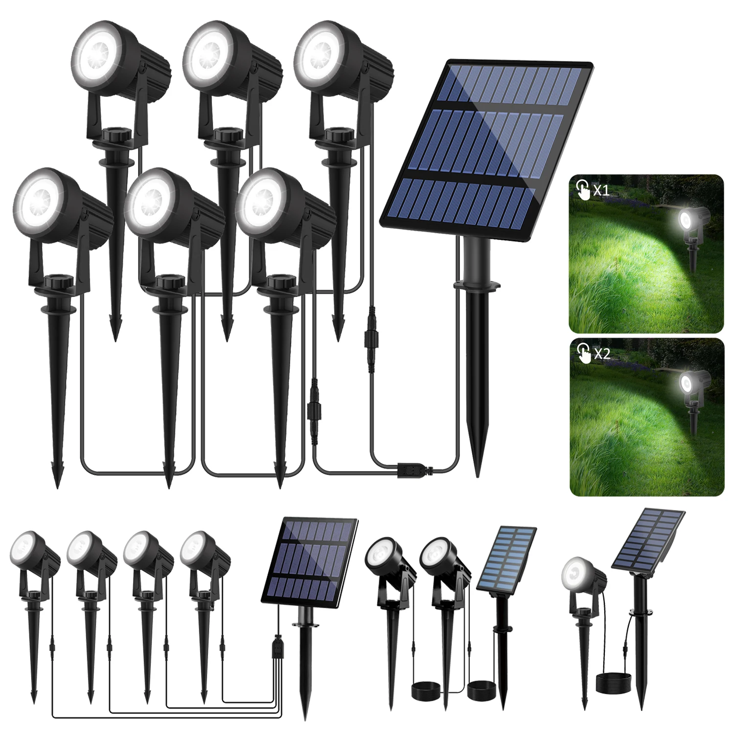 1/2/4/6 Lights Solar LED Light Outdoor Cold White Solar Spotlight IP65 Waterproof Wall Light Super Bright Solar Lawn Light