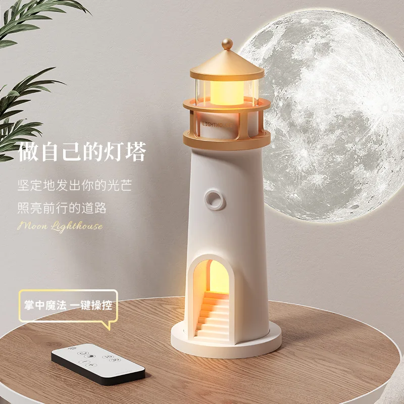 Moonlight Lighthouse Projection Lamp with Bluetooth Speaker Remote Control Human Body Sensing Night Atmosphere Light for Home De