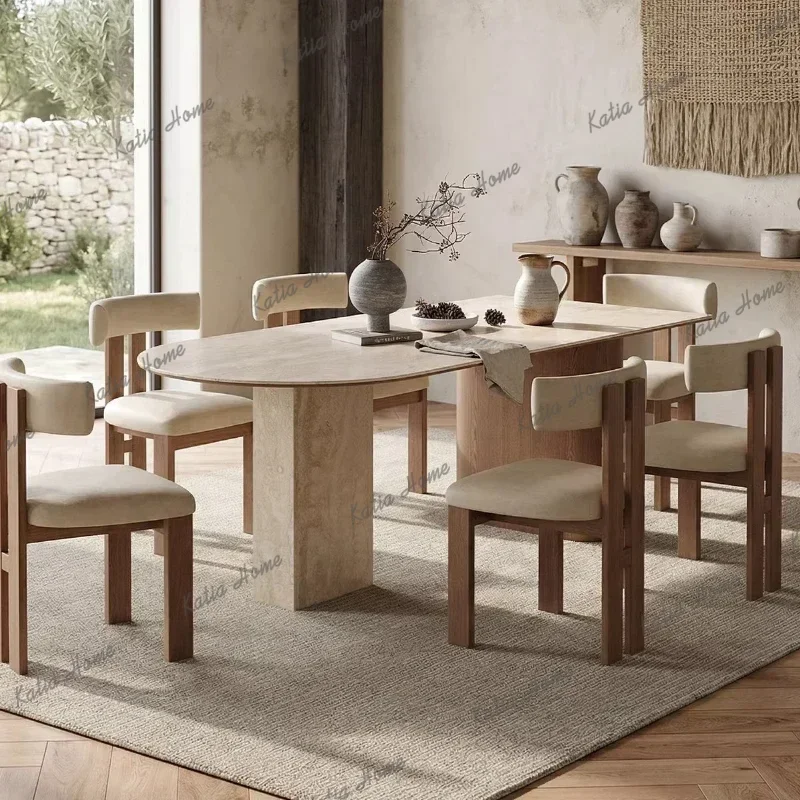 FG Living Room Dining Tables And Sets 4 Chairs Dining Rooms Pliante Kitchen Table Furniture 140cm 160cm 180cm Travertine Rock Sl