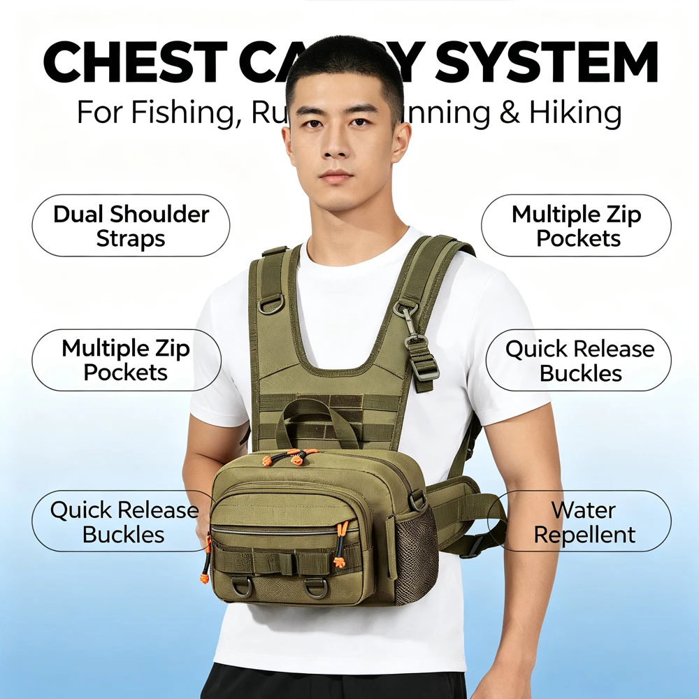 RGGMQQ 1 Stück Angel-Brusttasche, wasserdichte Fliegenfischertasche mit reflektierendem Design für Herren und Damen, ideal für Outdoor-Aktivitäten wie Jagd und Wandern. – Detail 12