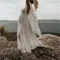 Clothes for Pregnant Women Maternity Lace Batwing Sleeve V Neck Long Dress Gown for Pregnant Fancy Shooting Photo Session Props