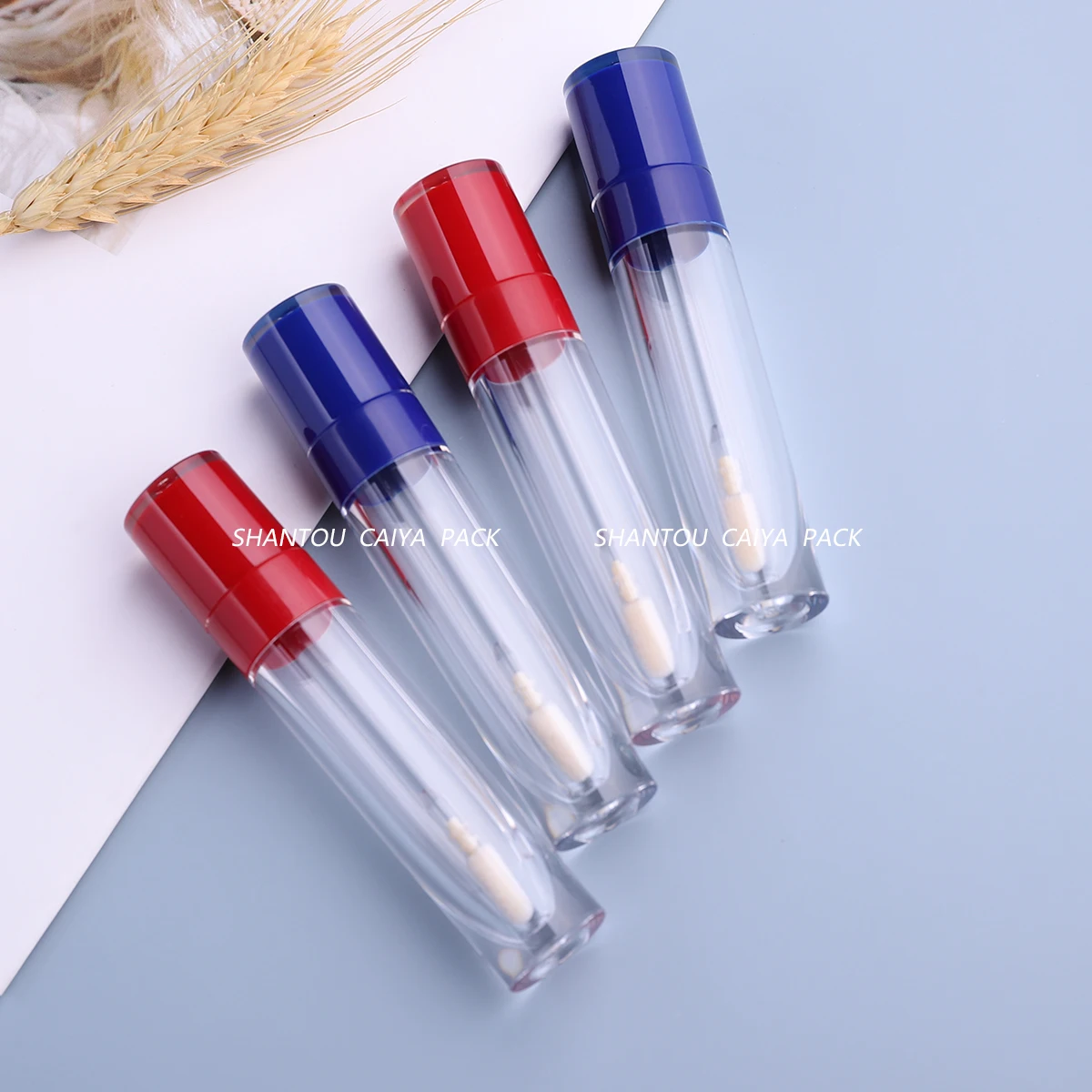 Contenedor de tubo de esmalte de labios DIY de 8ml con tapas rojas y azules, botella vacía de lápiz labial líquido, embalaje de tubos redondos de plástico para brillo de labios