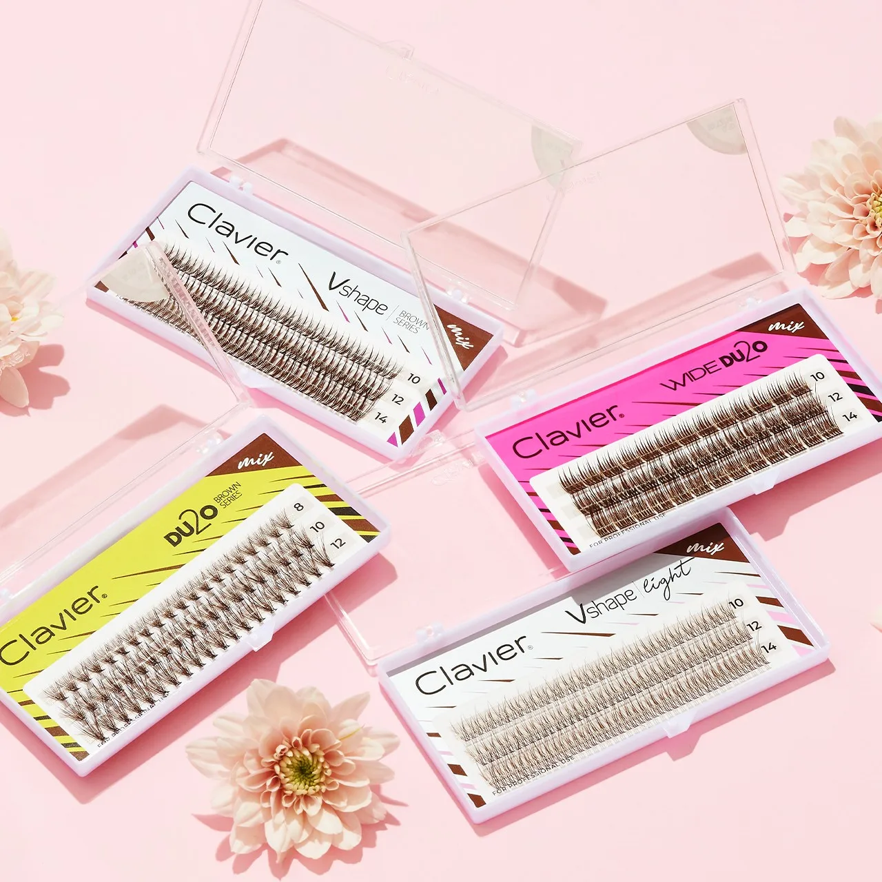 Clavier คลาสสิกขนตาสีน้ําตาลธรรมชาติ Cluster Lash 10D แต่ละ Segment Eyelash Professional C Curling