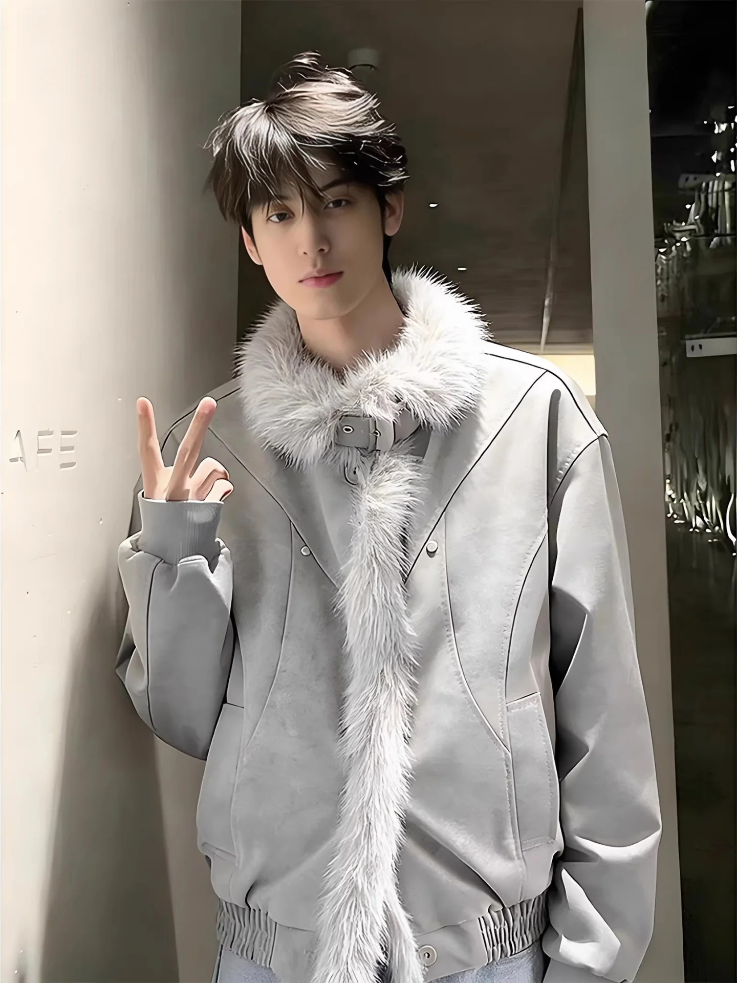 

ey Fur Collar ort Jaet Men's Winter Cotton Workwear Jaet Cleanfit Sle Warmth Thiened Button Closure Casual Coat