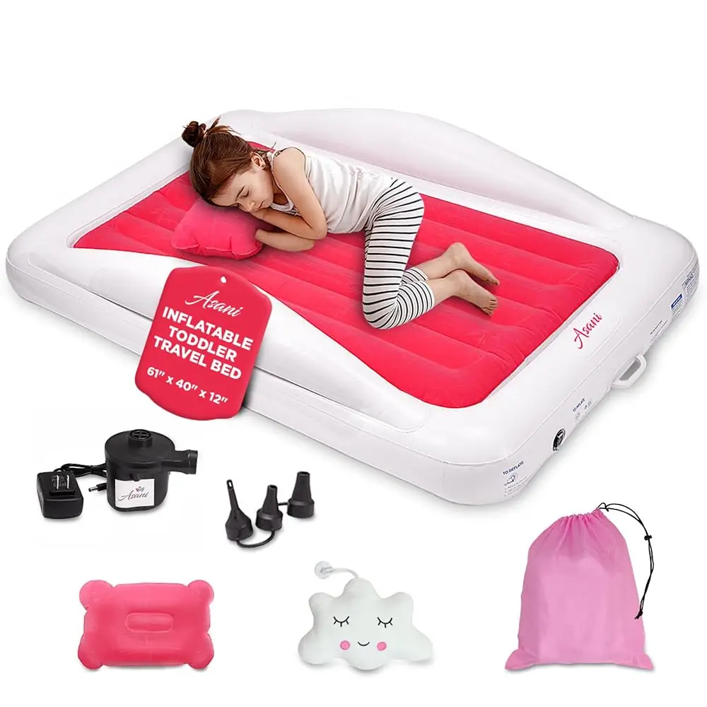 

Inflatable Toddler Travel Bed With Electric Pump, Leakproof Air Mattr W/Reinforced Protective Bumpers, Ludes Carry Case And