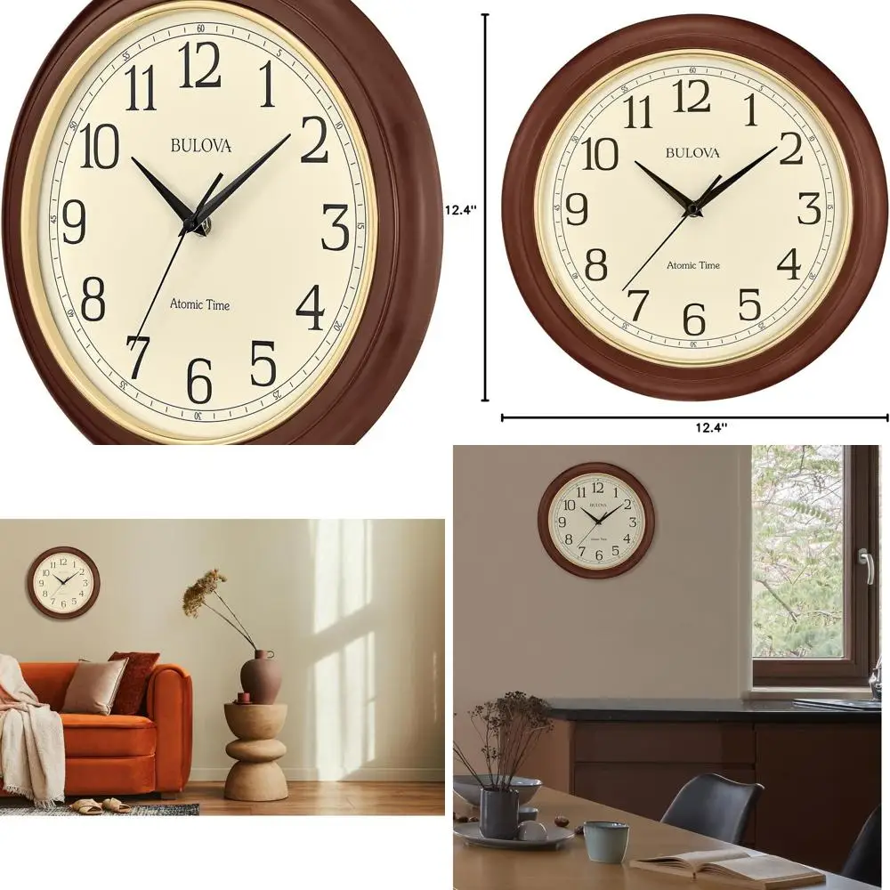 

12.4 Self-Setting Analog Wall Clock C5004 | Wooden Frame | Quartz Movement | Battery-Powered | Classic Style