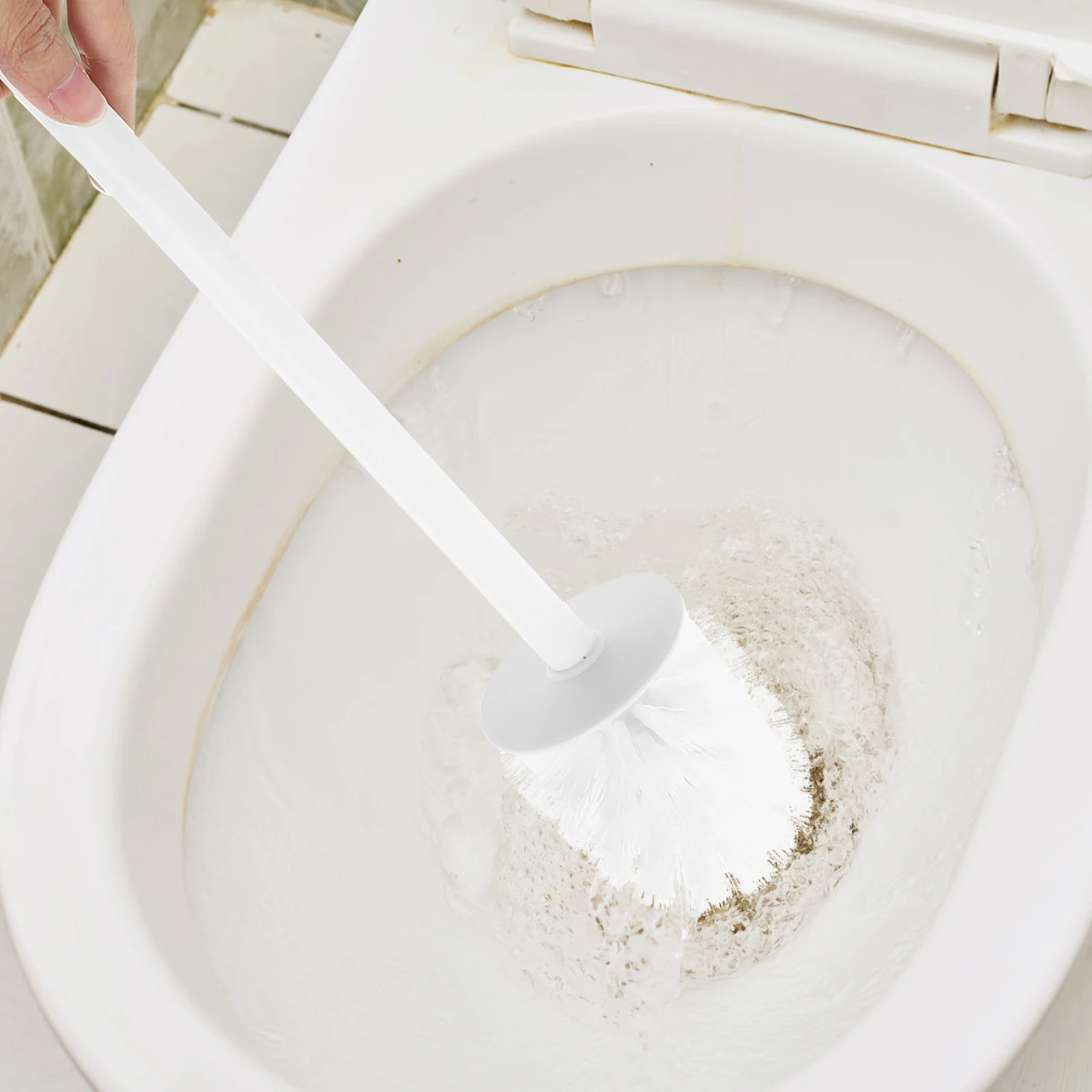 

Toilet Brush Set Holder White Long H Bowl Cleaner Bathroom Accessories Material Easy Storage Triangle Design Home