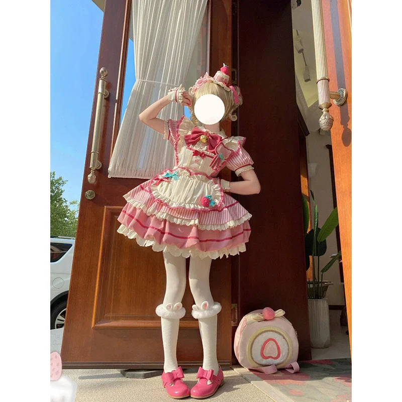

Милое и милое женское платье с бантом для девочек, розовое платье в стиле Лолиты, повседневные короткие платья с короткими рукавами, каваи, косплей, короткие платья принцессы