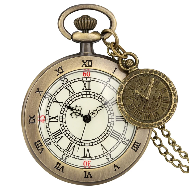 Classic Roman Numeral Dial Open Face Analog Quartz Pocket Watch with Pendant Charm Necklace Sweater Chain Retro Gift