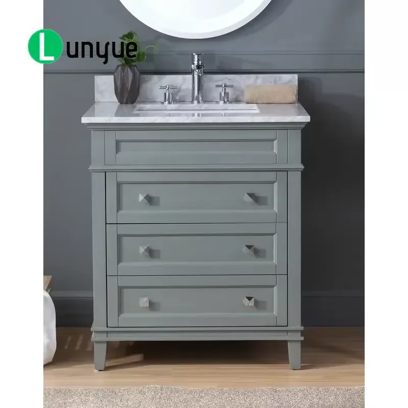 Modern Classic 30 Inch Gray Single Sink Bathroom Vanity Floor Standing Integrated Ceramic Basin Washstand Durable Easy to