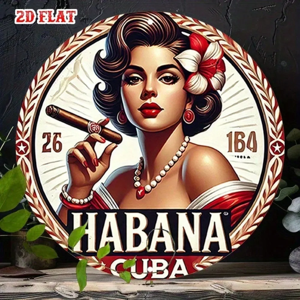 Letrero Metálico Vintage de Habana, Letrero Redondo de Aluminio Retro Cubano, Decoración Artística para Bar, Cafetería, Cueva del Hombre