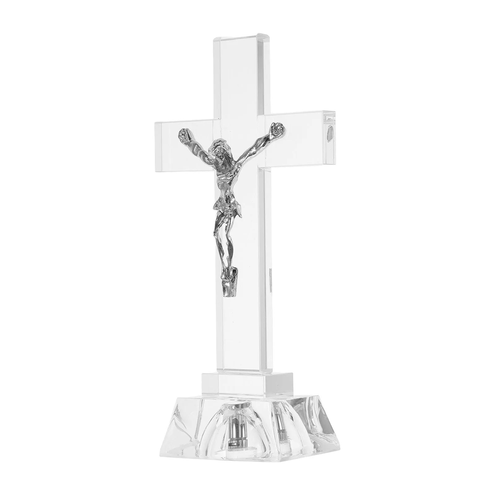 

Glowing Crystal Cross White Religious Adornment Smooth Surface High Grade Unique Home Decor Blessing Chic Gift Tabletop Figurine