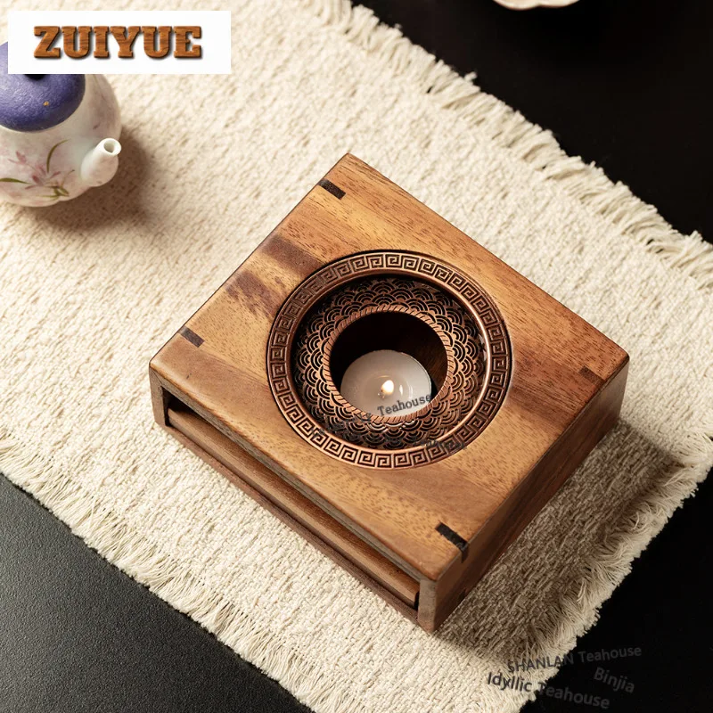 Walnut Wood Tea Warmer Holder Alcohol Burner Stove Kettle Stand Boiling Water Carbon Furnace For Tea Supplies Decoration Craft