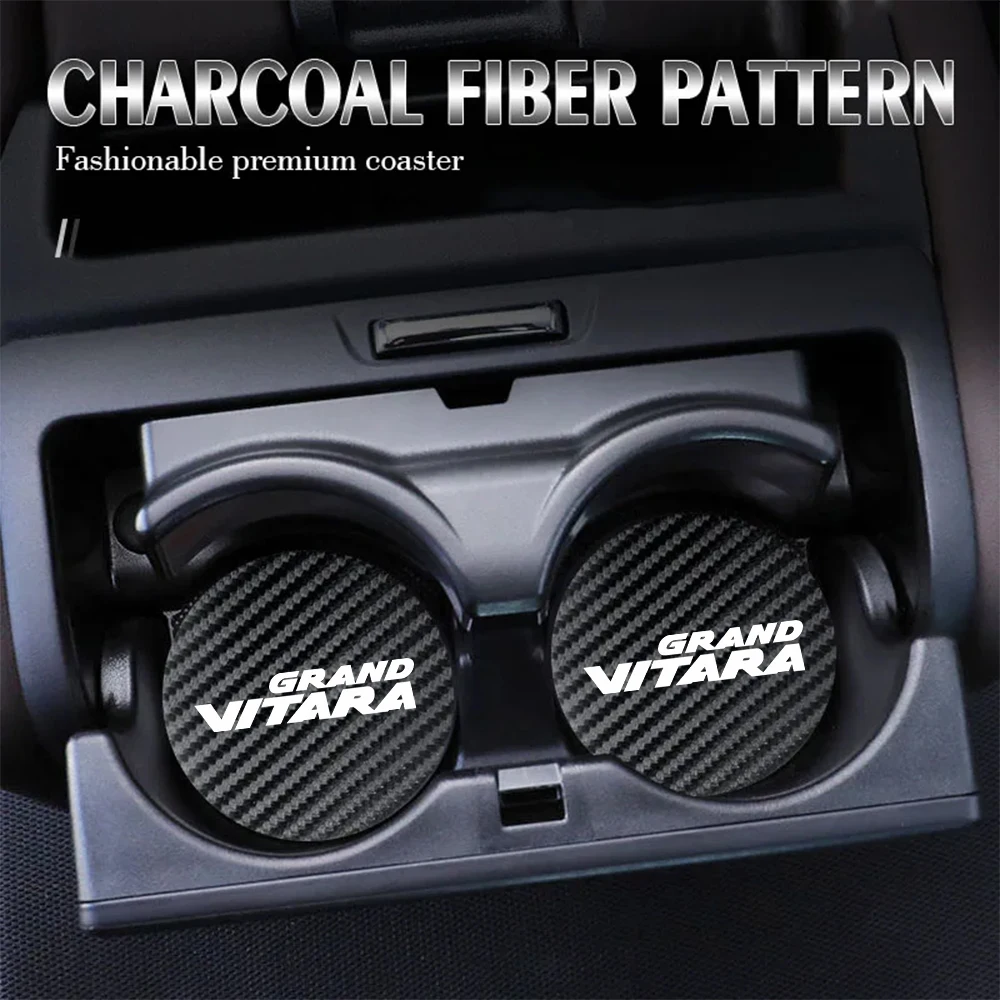 2Pcs Car Carbon Leather W ater Cup Pad Anti-noise Coaster Mat For Suzuki Jimny Swift Grand Vitara Ignis DZire Alto Baleno Spacia
