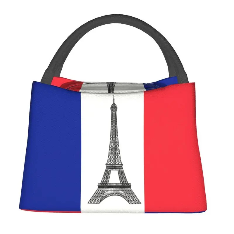 Custom Flag Of France Lunch Box French La Tour Eiffel Thermal Cooler Food Insulated Lunch Bag Travel Work Pinic Container