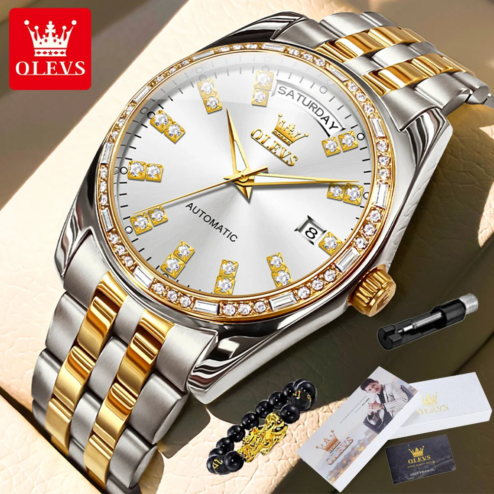 

OLEVS 9802 Men's Watch Top Luxury Brand Certification Automatic Mechanical Watch High Quality Diamond Business Mature Men Watch