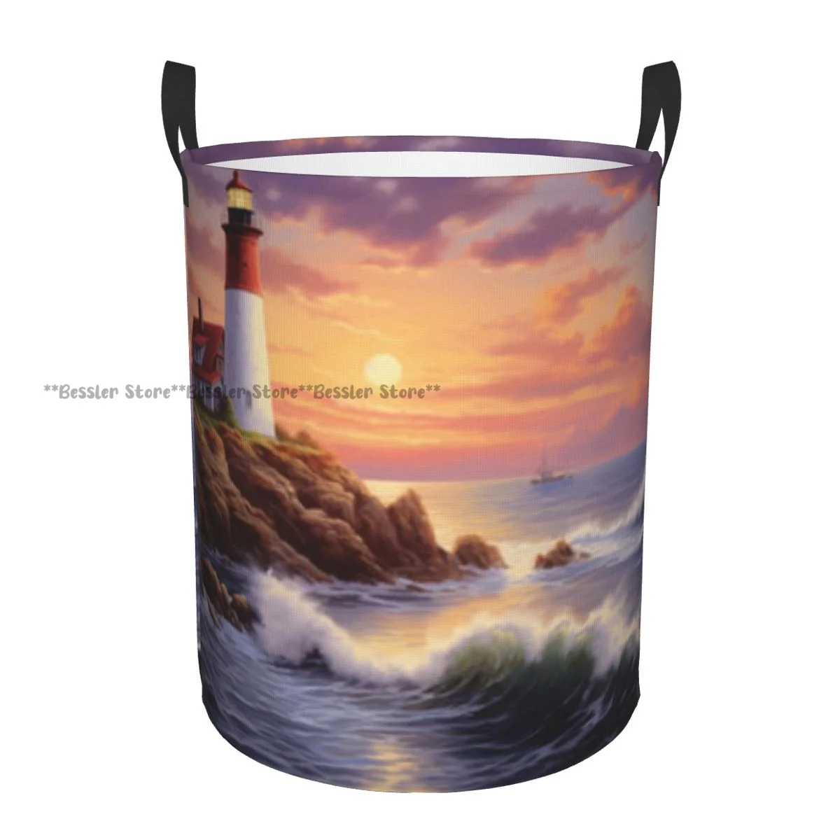 Foldable Laundry Basket for Dirty Cloth Cape Elizabeth Maine River Portland Lighthouse Sunrise USA Coast Scenery Storage Hamper