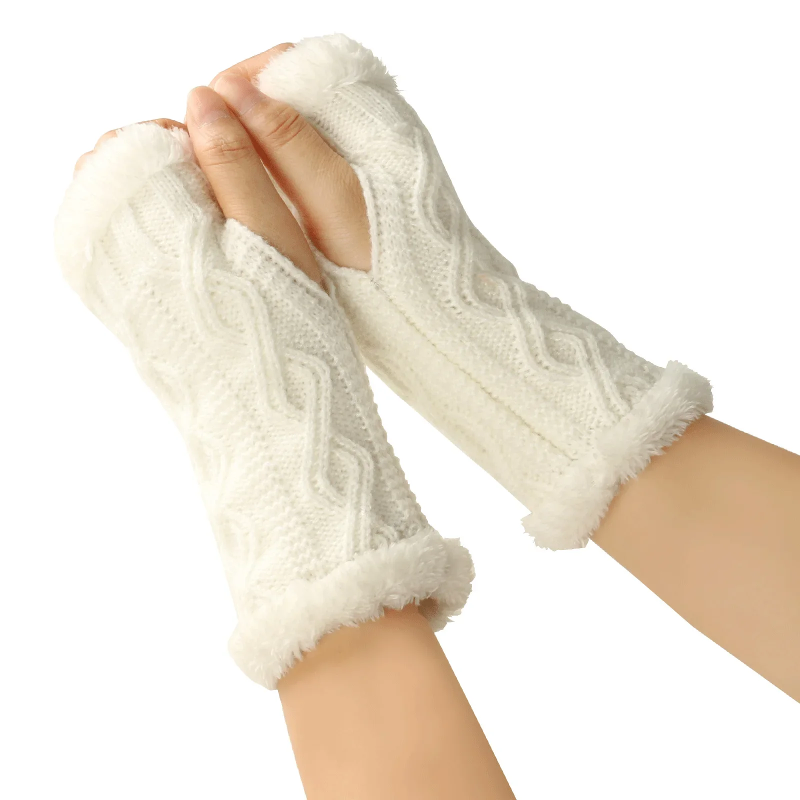 Fleece Thickened Gloves Cropped Winter Warm Fur Gloves Acrylic Velvet Mittens for Women Girls Knitted Fingerless Plush Sleeves