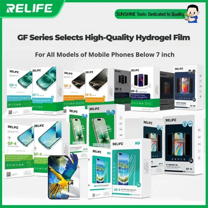 RELIFE GF-1 GF-2 GF-3 GF-9 GF-11 GF-3R GF-4R Película Hidrogel Resistente à Pressão para Reparo Instantâneo HD Fosca com Privacidade SUNSHINE SS-057H