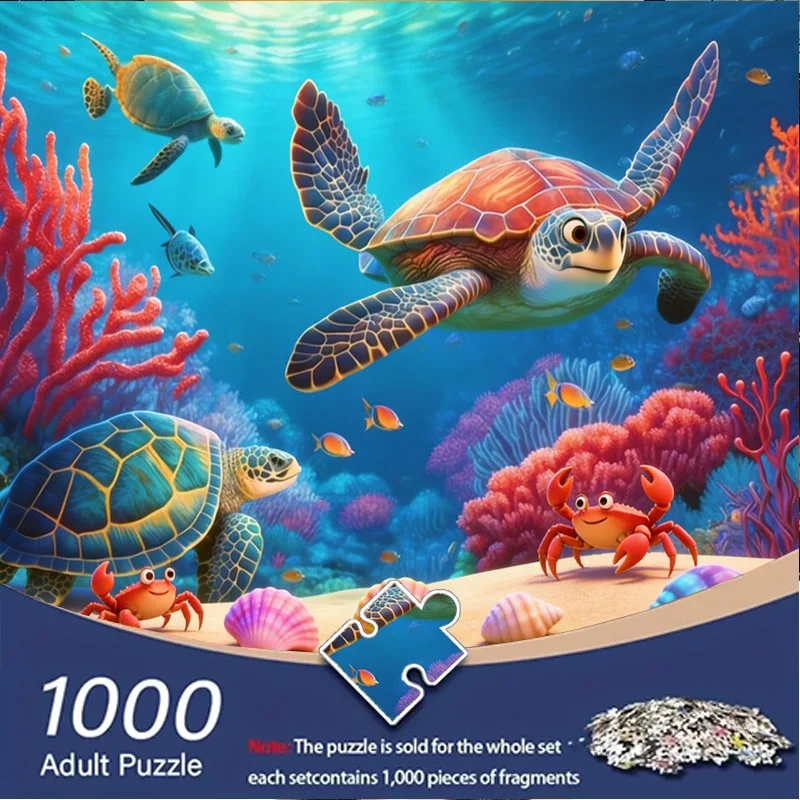 海の生き物、カメ、カニ、サンゴをフィーチャーした海をテーマにしたパズル1000ピース。 高難易度ポータブルDIYパズルマ