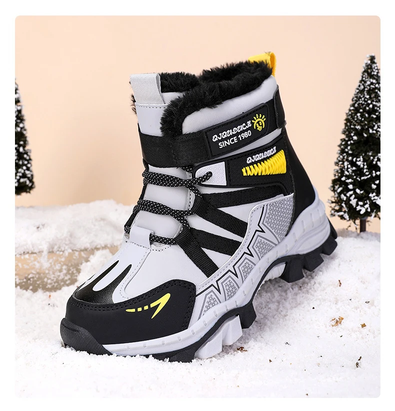 Kinder Outdoor Schneestiefel Winter Mode High-Top Warme Plüsch-Wanderschuhe Bequeme Rutschfeste Wanderschuhe Jungen Outdoor-Sneaker – Detail 9
