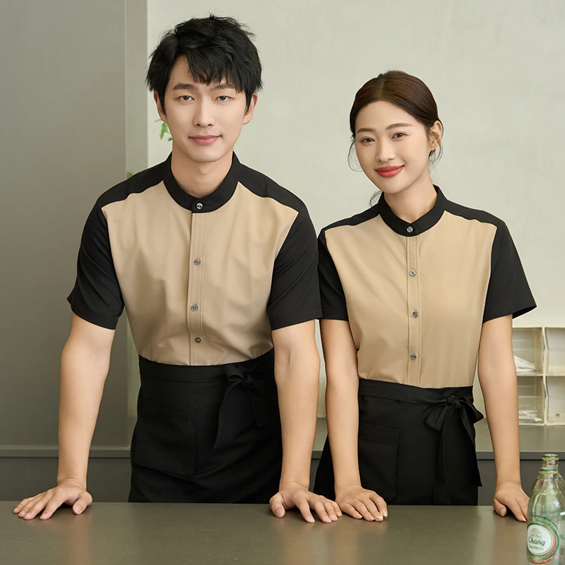 Воздухопроницаемые комбинезоны, летняя униформа, мужской костюм для кухни, ресторана, официанта, официанта, костюм с коротким рукавом, Высококачественная рабочая одежда для отеля