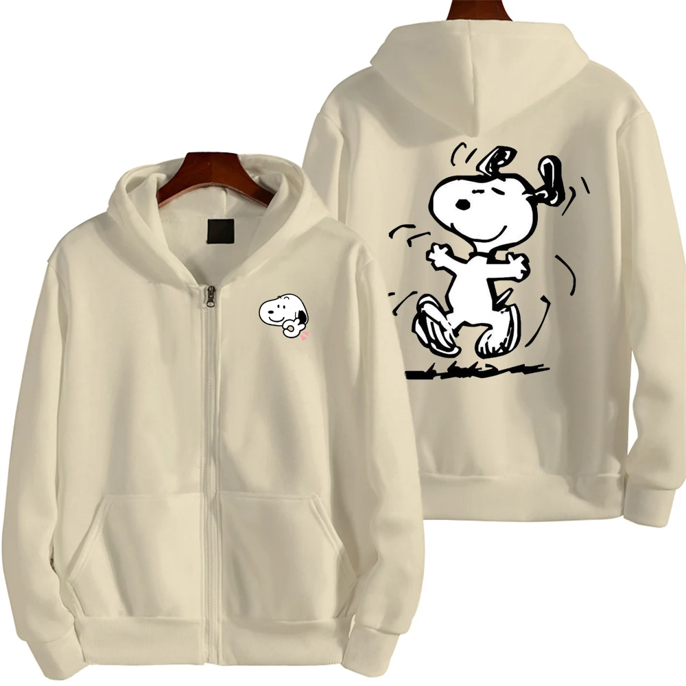 Interesting Snoopy Cartoon Anime Women Zip Up Hoodie Jacket Spring Autumn 2024 New Fashion Men Sweatshirt Couple Oversized Coats