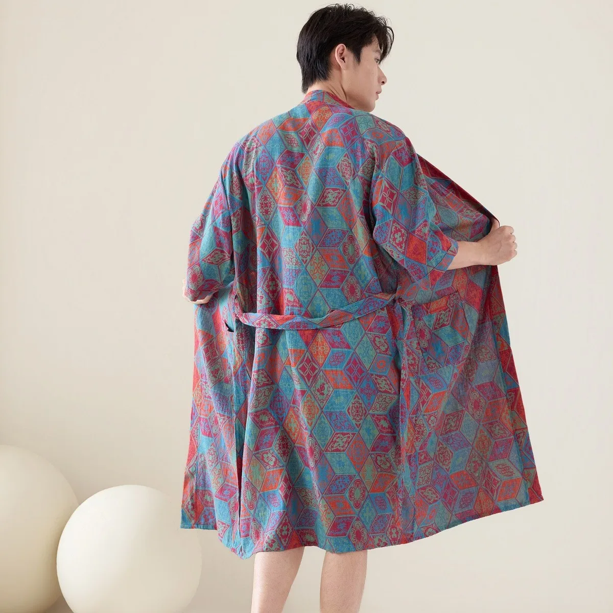 Multi Colors Adult Men Bathrobe Cotton High Quality All Seasons Fashionable Printing Bathing Sleepwear Robes for Men