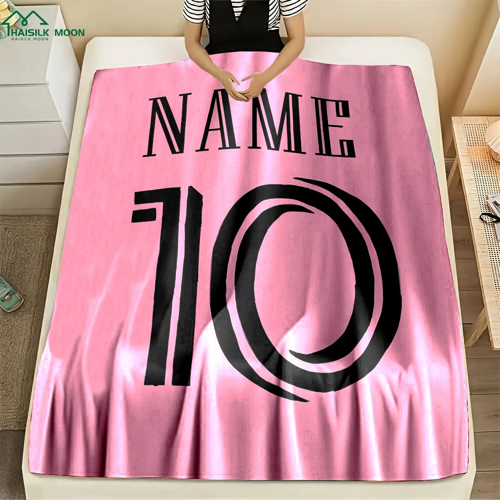 (Memo u Name) Customized Name Personalized Blanket Star Jersey Print Warm and Comfortable Blanket for Adults and Children Gifts