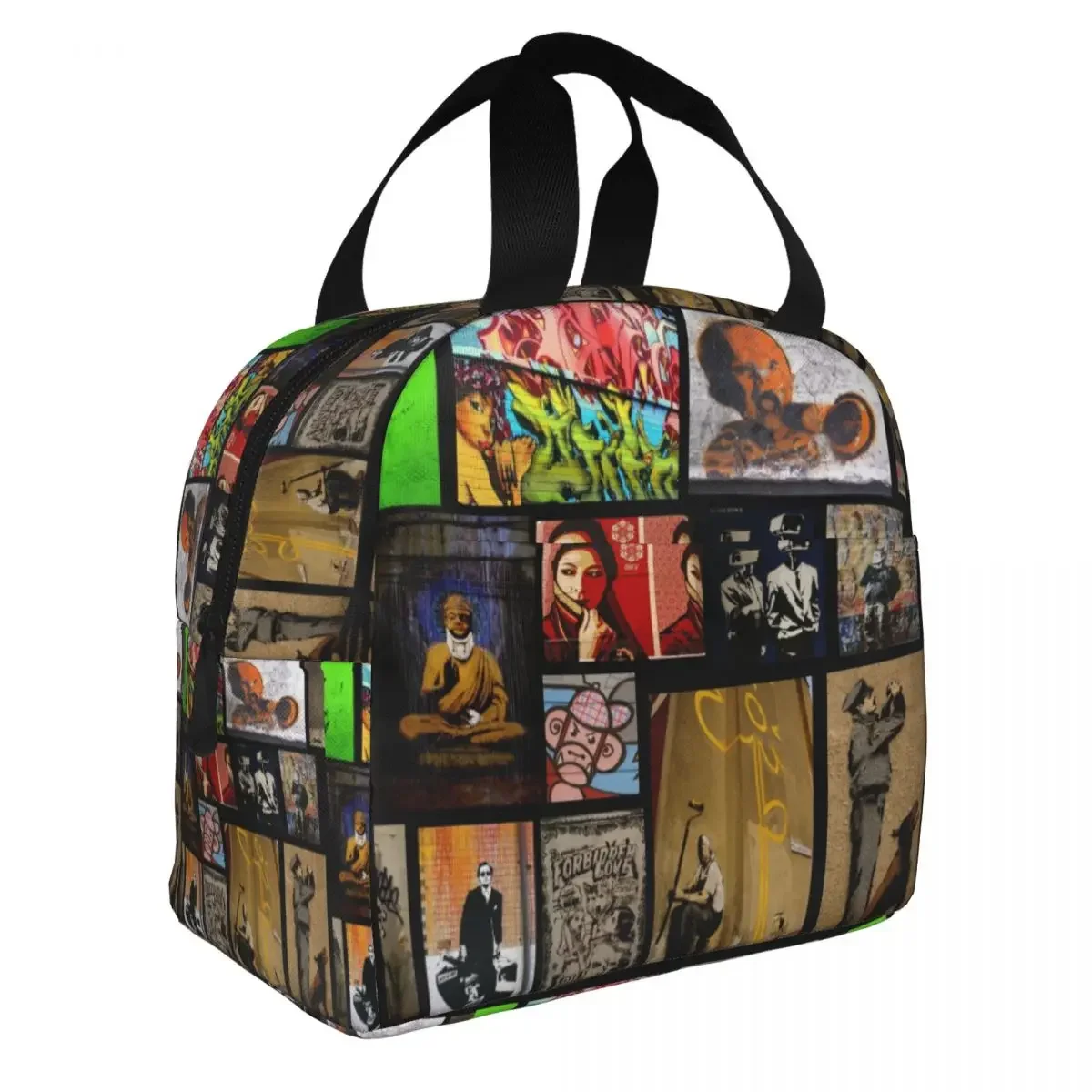 Banksy Street Graffiti Art Insulated Lunch Bag Cooler  Meal Container Spray Paint Social Commentary Leakproof  Box Tote