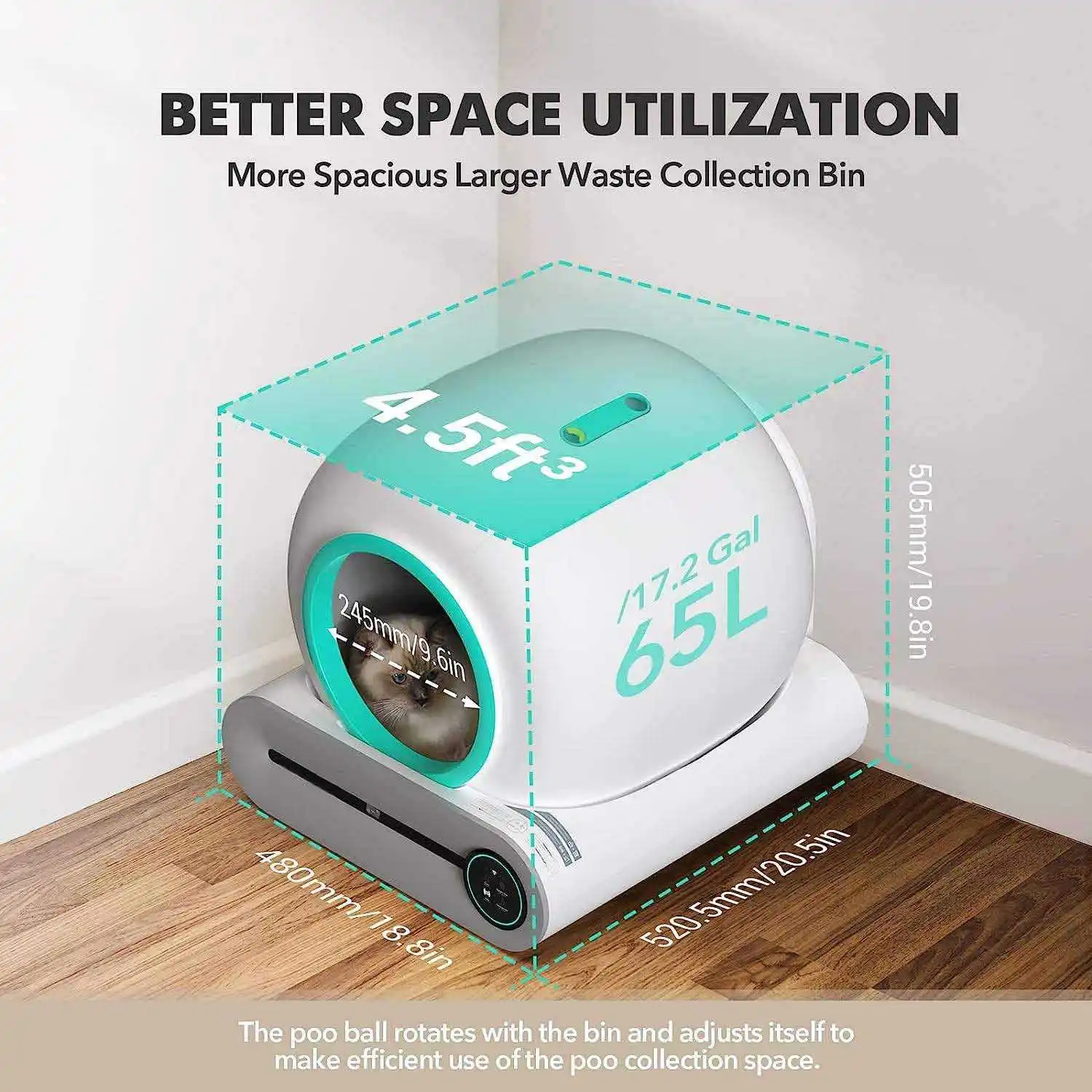 65L Self Cleaning Cat Litter Box Tuya APP Control  Fully Enclosed deodorant Large Capacity Automatic Smart Cats Litter Box