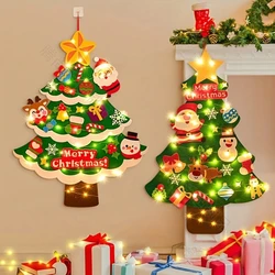 Felt Christmas Tree with String Light Xmas Tree Wall Hanging Ornament DIY Craft Kits for Kids Gifts 2024 Navidad Party Supplies