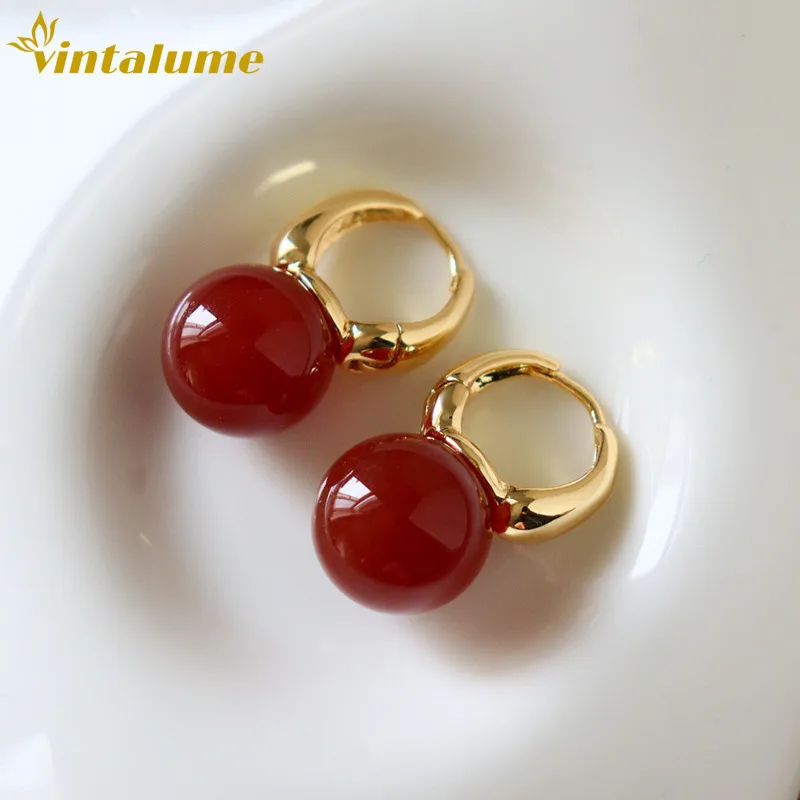 

Винтажные серьги-подвески Vintalume с красным агатом для женщин, позолоченные, в стиле ретро бохо, эффектные украшения, подарок для вечеринки